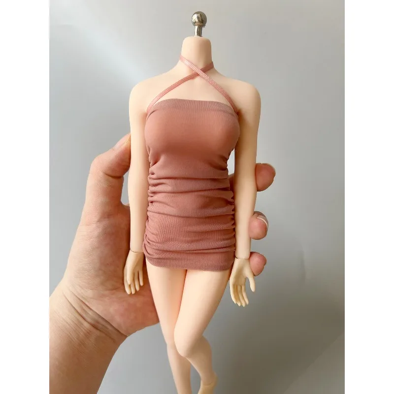 ชุดเดรสจีบผ้าไหมน้ำแข็งแบบคล้องคอ ขนาด 1/6 สำหรับนักสู้หญิง ใช้ตกแต่งตัวฟิกเกอร์แอคชั่นขนาด 12 นิ้ว