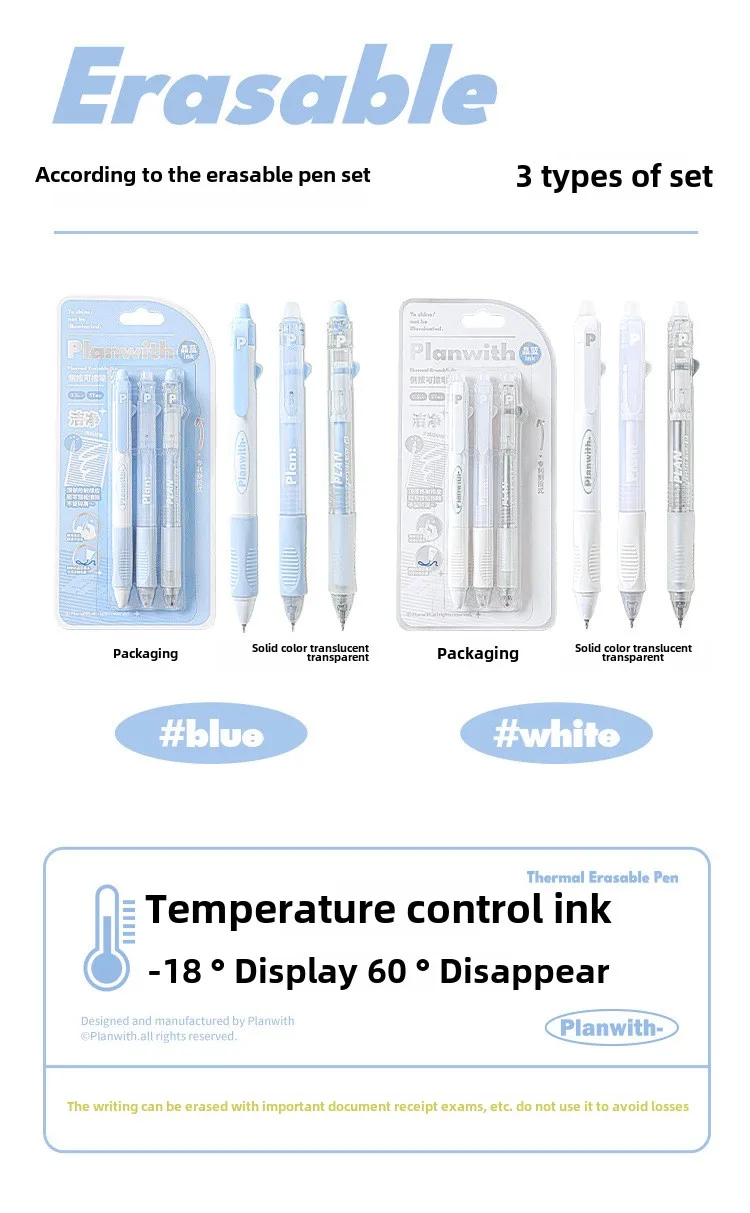 Planwith 3 Teile/satz Löschbaren Gel Stift Schreibwaren Student Schule Acsesories Stift 0,5mm Kristall Blau Tinte Seite Drücken Schreiben liefert – Detail 2