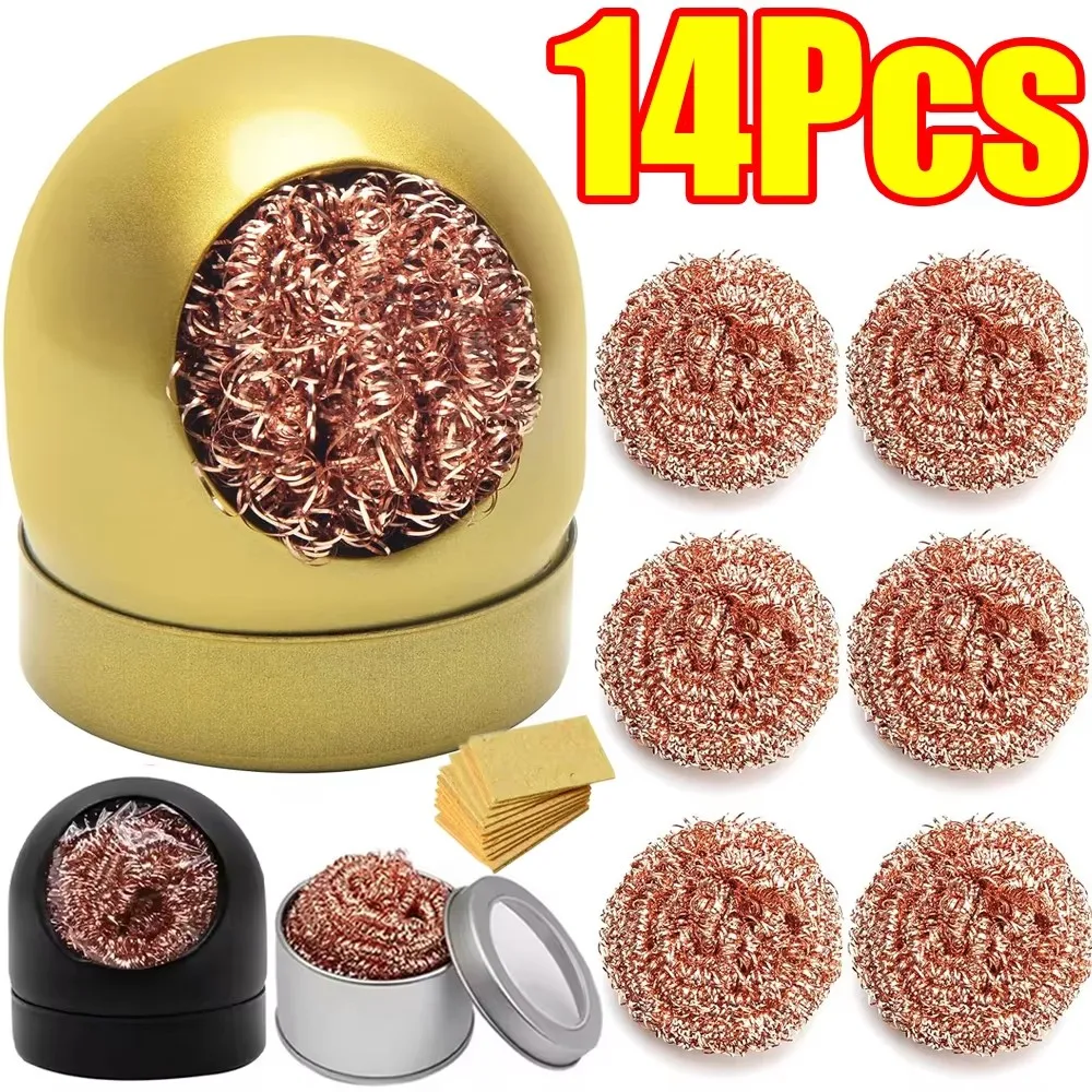 1-14Pcs Soldering Iron Tip Cleaner Balls Copper Wire Scrubbers for Soldering Iron Tips Easy Oxide Removal No Water Needed