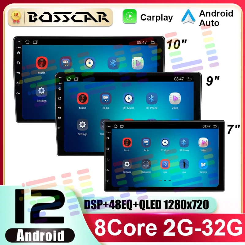 

Android12 Car Radio Auto 8 Core 4+64G Din 9"/10" Universal QLED In-Dash GPS Navigation with Wireless CarPlay Reverse Camera AHD