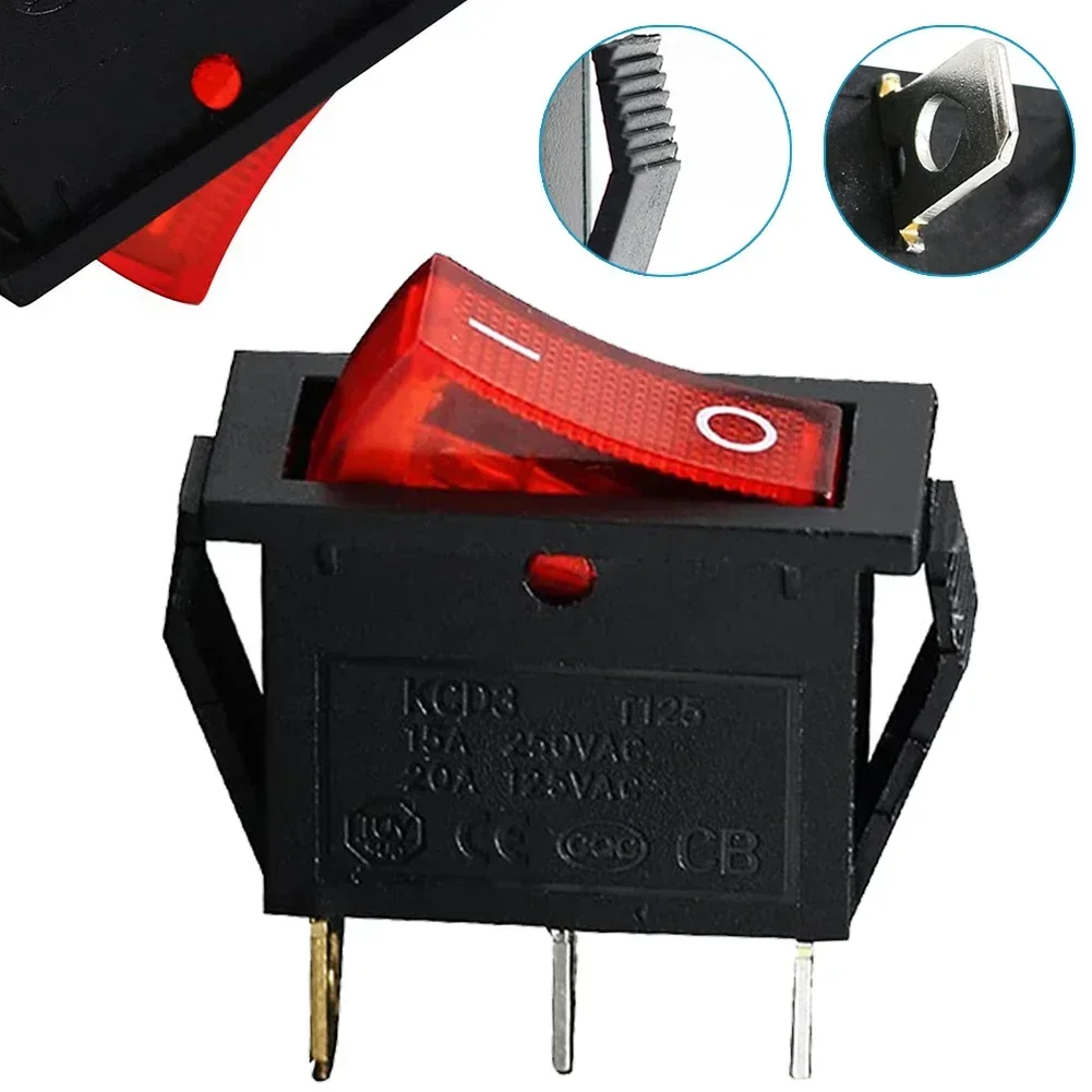 KCD3 3Pin Switch On-Off DPST Boat Car Rocker Red Button Switch Replacement 15A 20A 250V 125V AC 2-speed Single Switch Power Tool