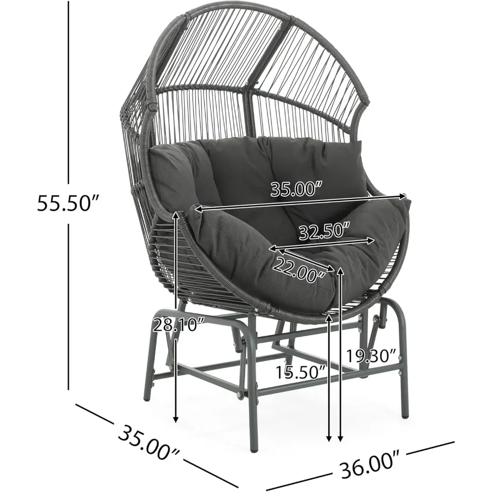 Outdoor Wicker and Iron Gliding Chair with Water Repellent Cushion, Patio PE Rattan and Iron Frame Rocking Chair, Recliner|