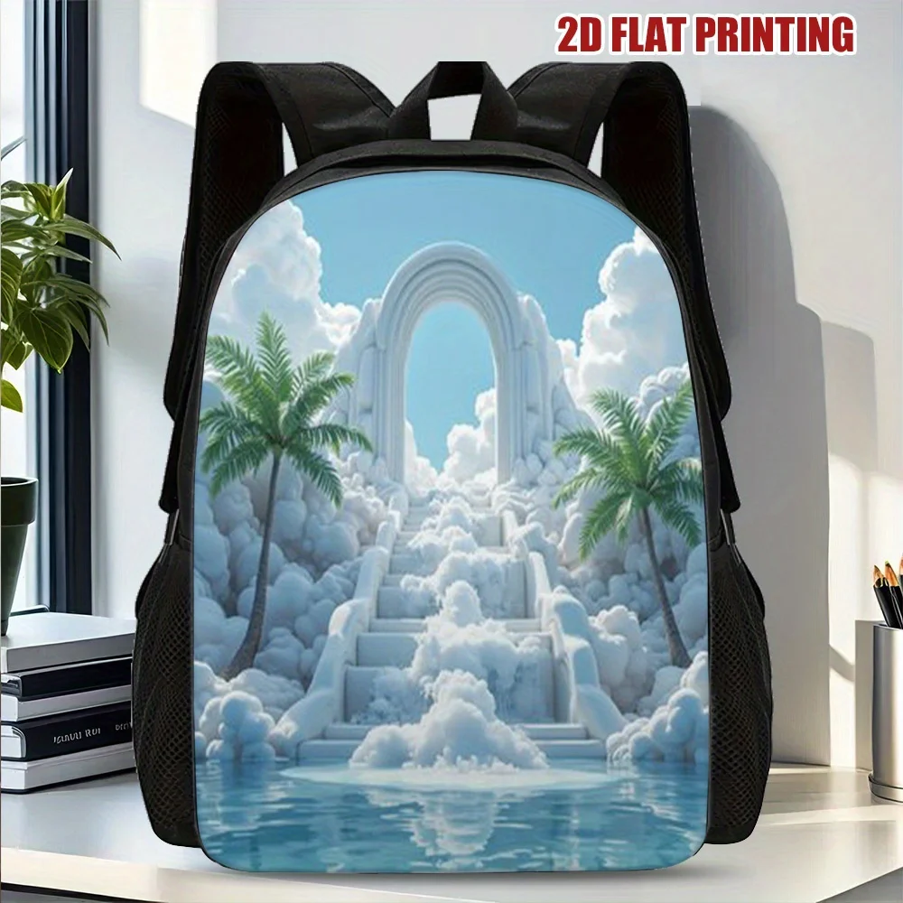 

1 Stylish Paradise 2D Flat Printed Backpack - Stylish backpack with detachable shoulder straps for young adults, perfect for
