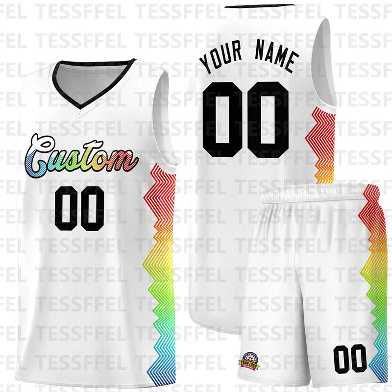 Custom Rainbow Side Painting Pattern Sports Uniform Basketball Jersey Basketball Jersey Shirts+ Basketball Shorts 01