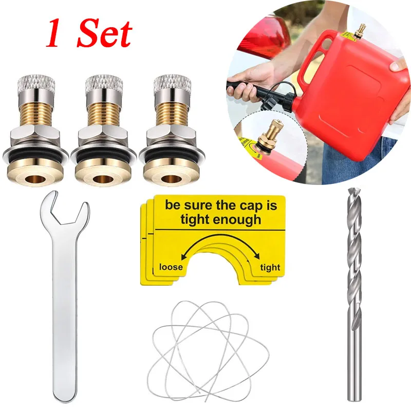 

3pcs Universal Fuel Gas Can Vent Cap For Gas Fuel Water Can Jug To Allow Faster Flowing With Drill Wire Wrench & Warning Sticker