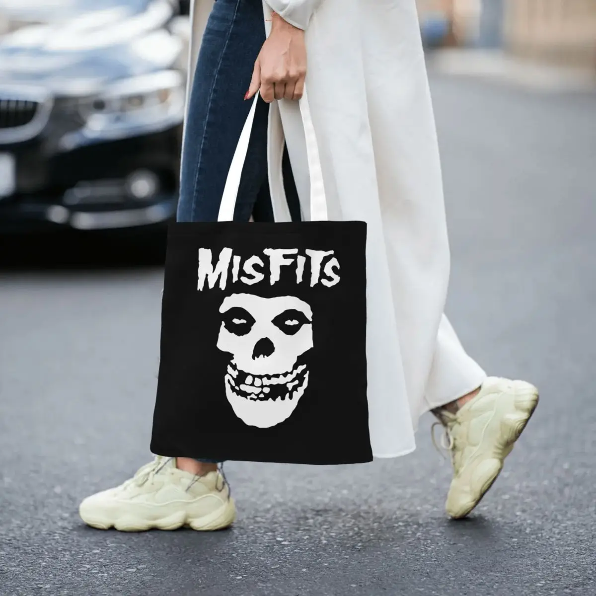 Tas Belanja Bat Skull Misfits Skull Mesh Kanvas Lipat Tas Tote Wanita Tas Bahu Travel