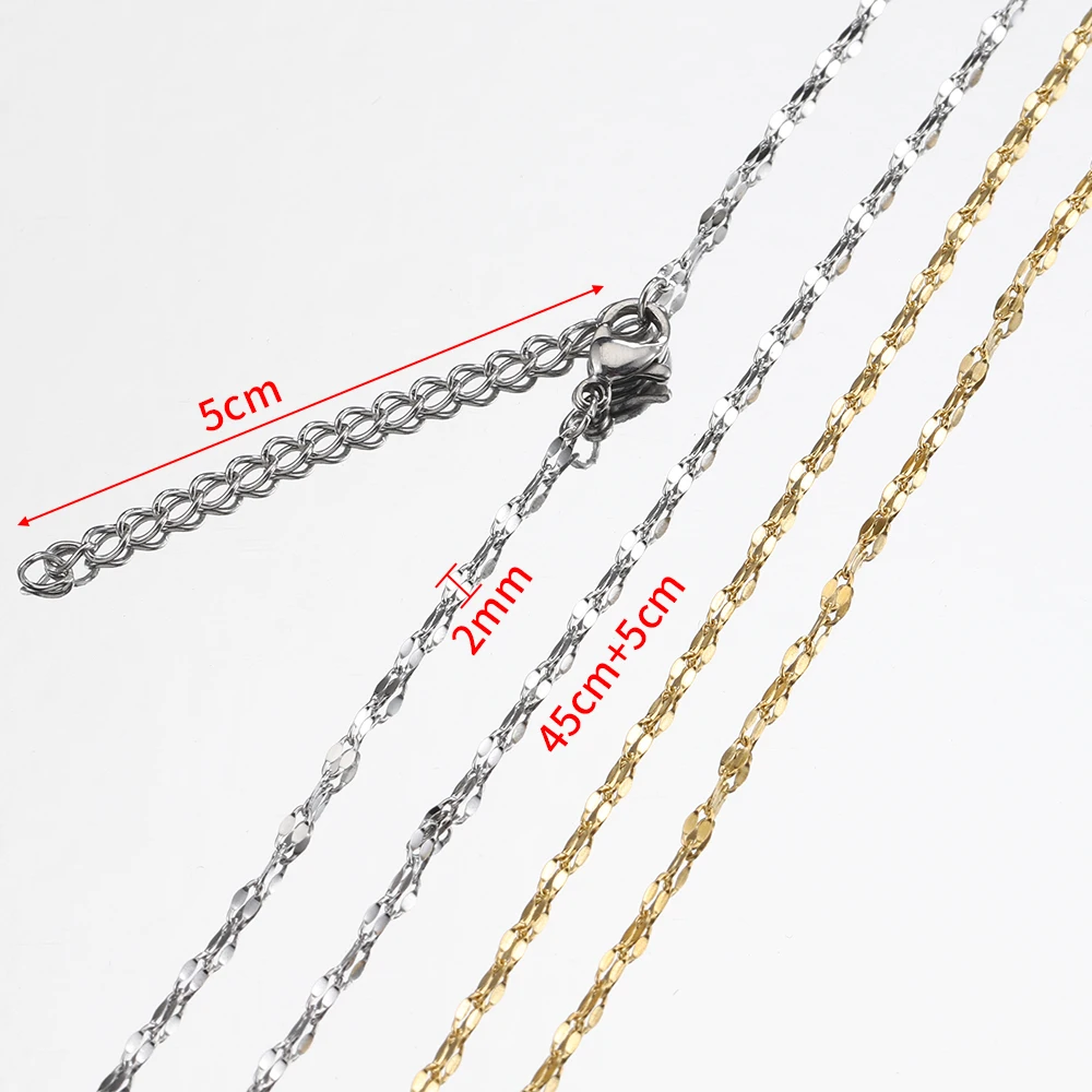 10pcs 5pcs Stainless Steel Bead Chain Necklace Chains for DIY Jewelry Making Findings 45cm+5cm Chain with Lobster Clasps No Fade