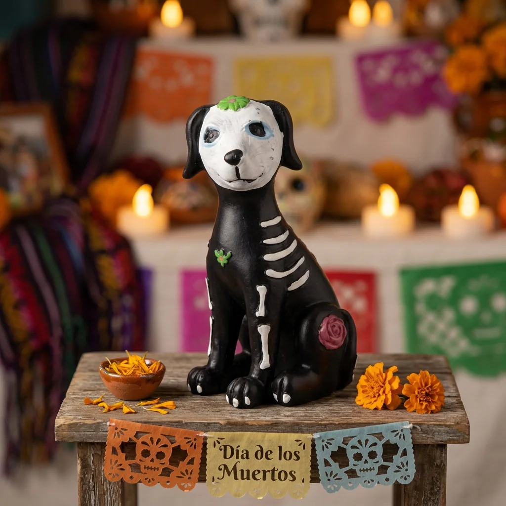 Skull Dog Cat Figurines Resin Gothic Statue Skeleton Animal Ornament for Halloween Day of the Dead Home Party Decorations Crafts