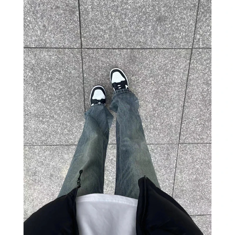 

Мужские джинсы в американском ретро-стиле, синие, весенне-осенние, модные, прямого кроя, повседневные, в стиле стритстайл