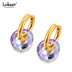 Lokaer Stainless Steel Colorful Luxury Cubic Zirconia Huggie Hoop Earrings 18K Gold Color Fashion Party Jewelry For Women E24128