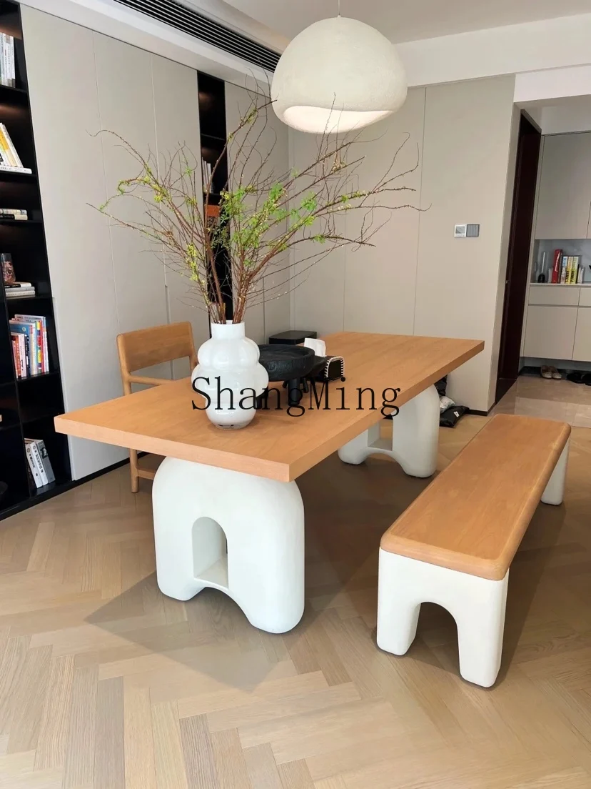 FG   good-looking new simple style small apartment cream retro solid wood dining table and chair combination log dining table