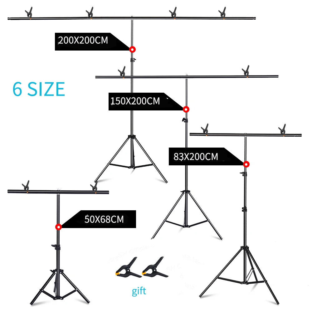 SH T-Shape Portable Background Backdrop Support Stand Kit 6 Size Tall Adjustable Photo Backdrop Stand with Spring Clamps