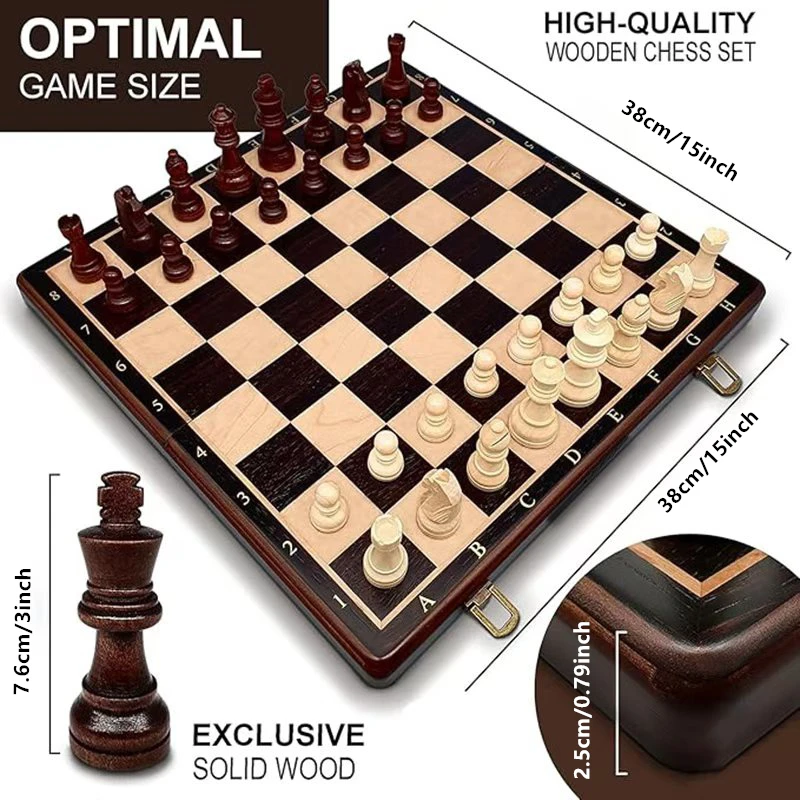 

Ebony chess game board 38cm/15inch foldable board game entertainment king 7.6cm/3inch tall