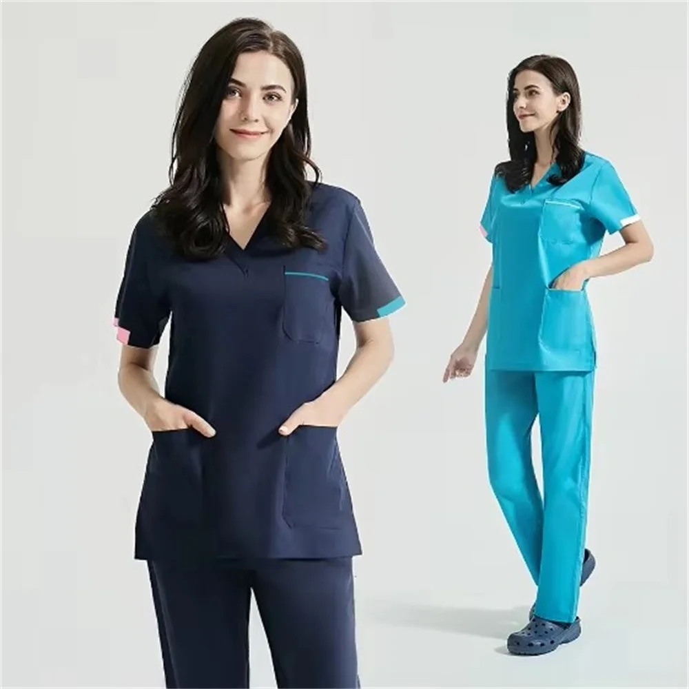 Salon kosmetyczny mundurek pielęgniarski Bawełniany nadruk z dekoltem w kształcie litery V, mundurek lekarza, chirurgii, szorowania, odzież damska, sklep zoologiczny, hurtownia odzieży roboczej