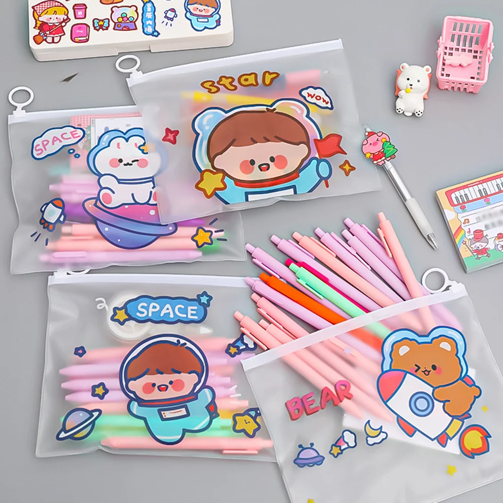 1Pcs Cartoon Astronaut Transparent File Bag Pencil Case High Capacity Zipper Folders Storage Bags School Supplies storage bag