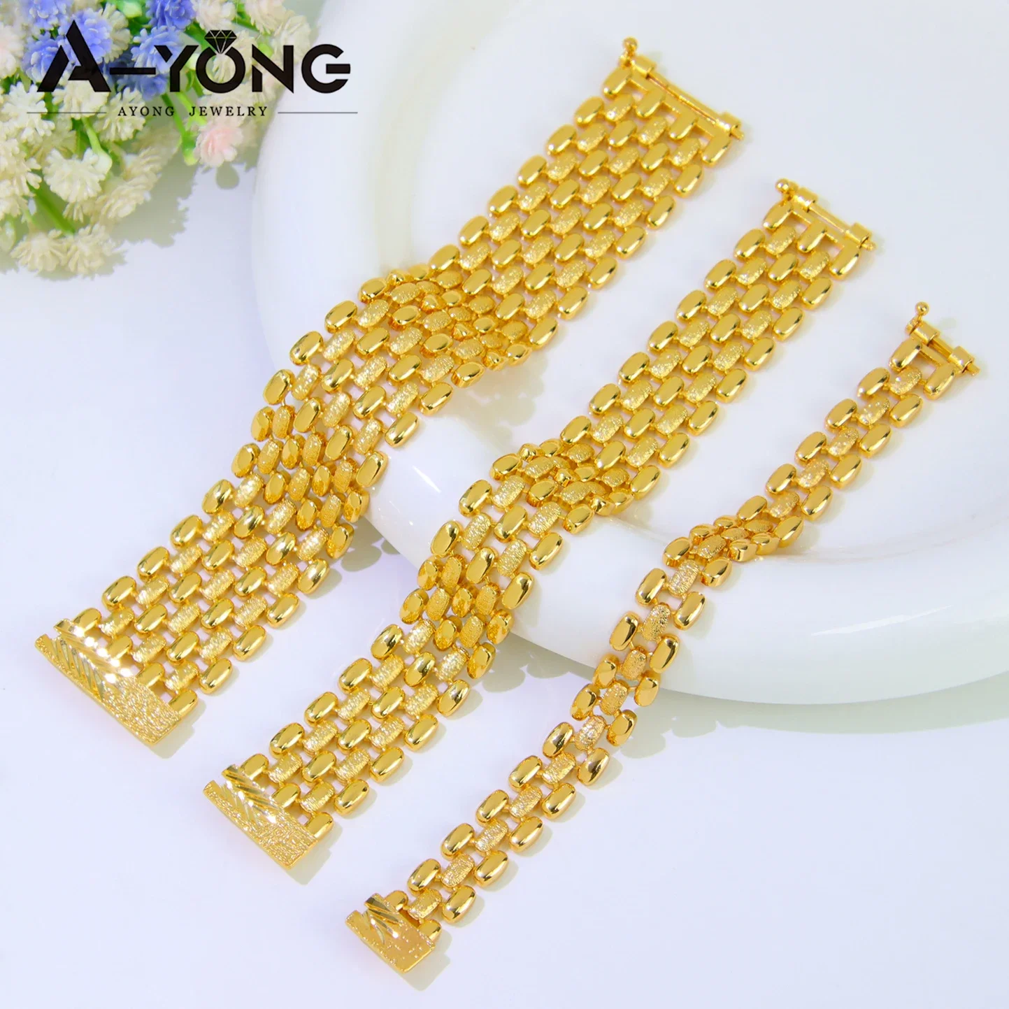 Luxury Multi Layer Gold Plated Bracelet 21k Gold Color Elegant Wrap Bangles Saudi Dubai Women Chic Wedding Party Jewelry