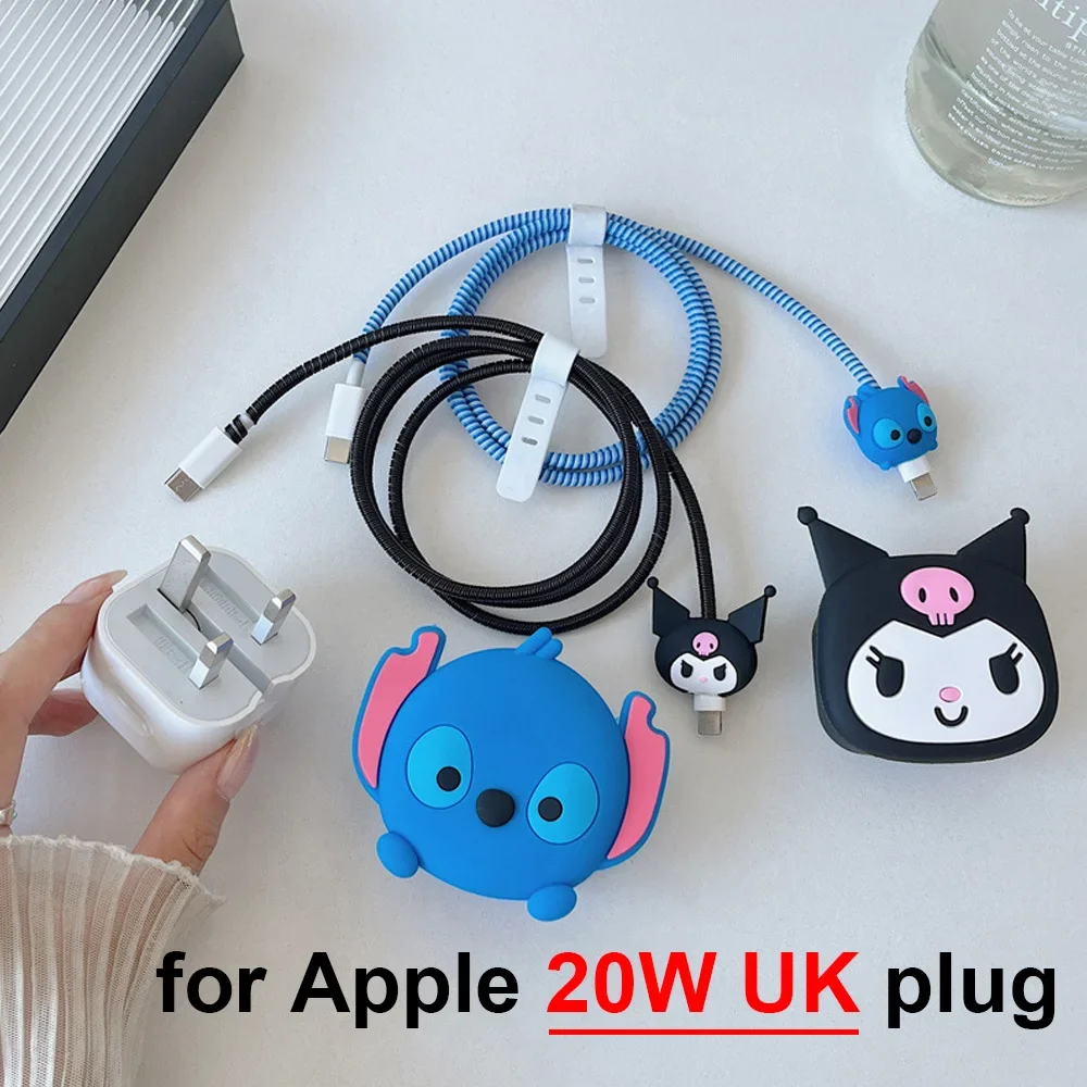 4Pcs Set Cable Protector for APPLE 20W Charger UK Plug Fast Charger Case Cable Management Holder for iPhone Wire Cord Organizers