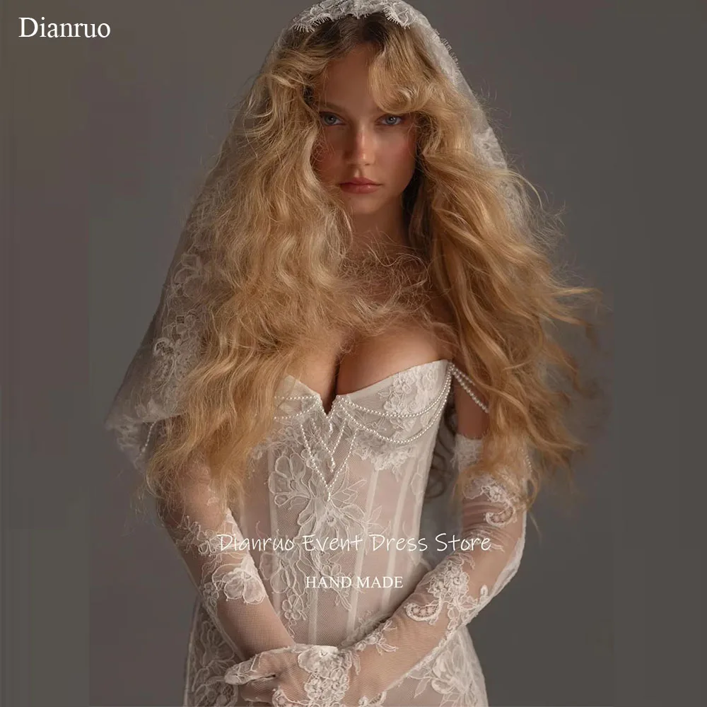 Dianruo perles séduisantes robes de mariée chérie Mini longueur robe de bal Illusion Appliques à lacets robe de retour personnalisé