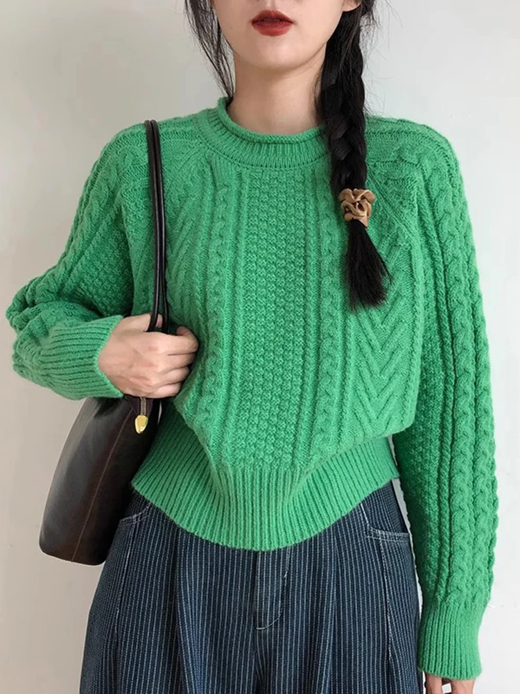 

Korean Vintage Sweater Women Fried Dough Twists Round Neck Loose Thick Short Inside Autumn Winter