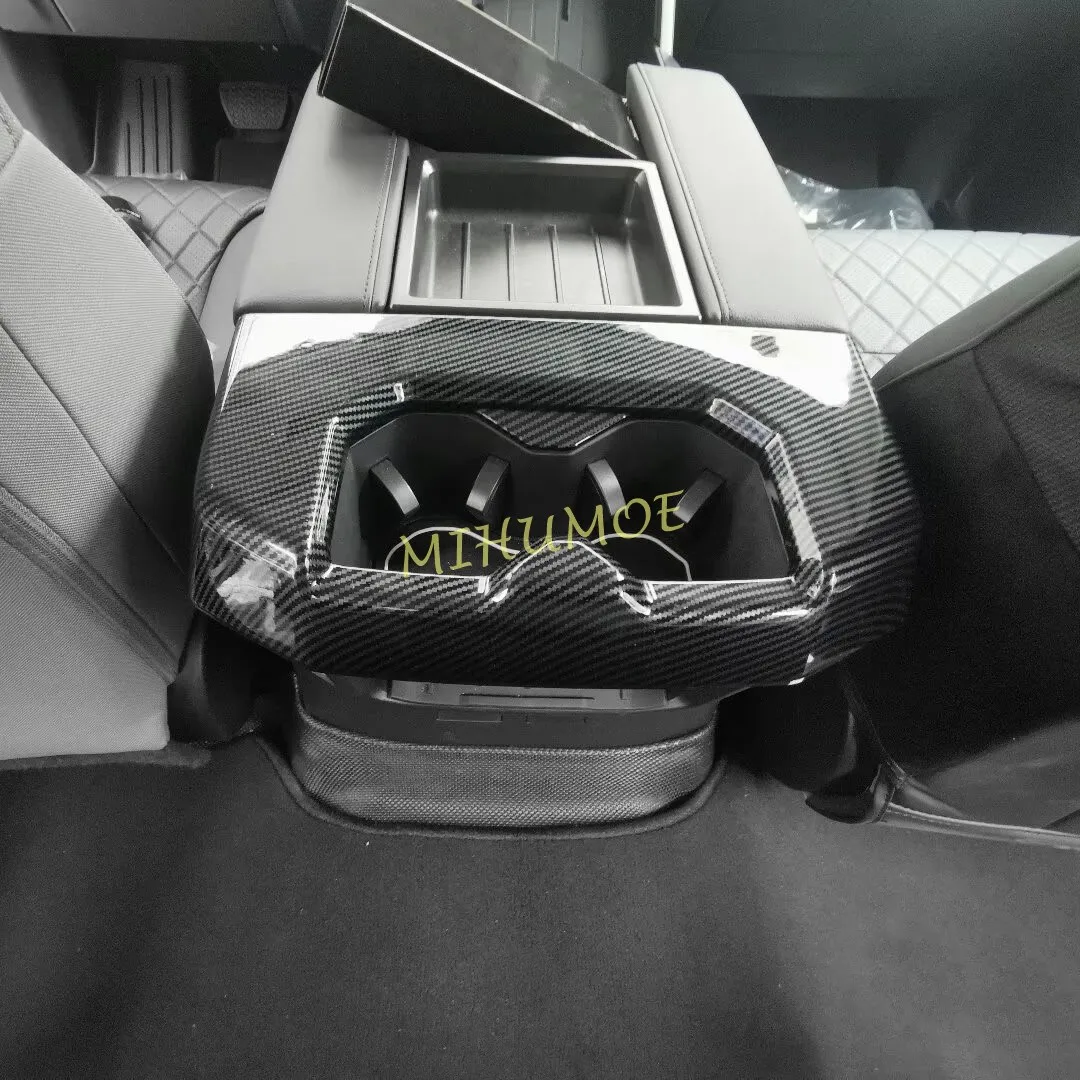 For Toyota Tundra Sequoia 2023 2024 2025 Rear Armrest Box Cup Holder Cover Trim Carbon Fiber Car Interior Accessories