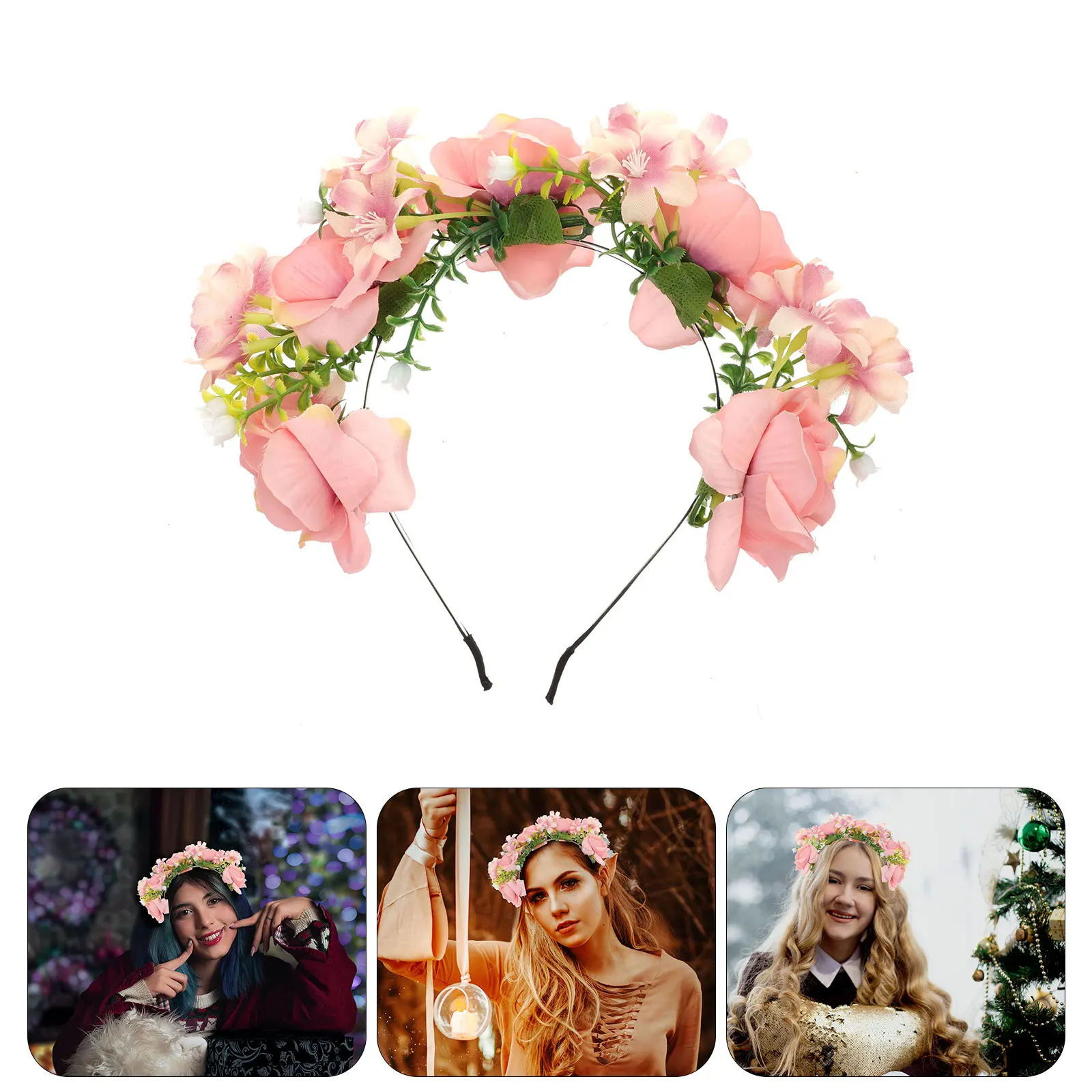 

Artificial Rose Headband Orange Cloth Flower Hoop Christmas Hairband Festival Headdress Wedding Party Accessories