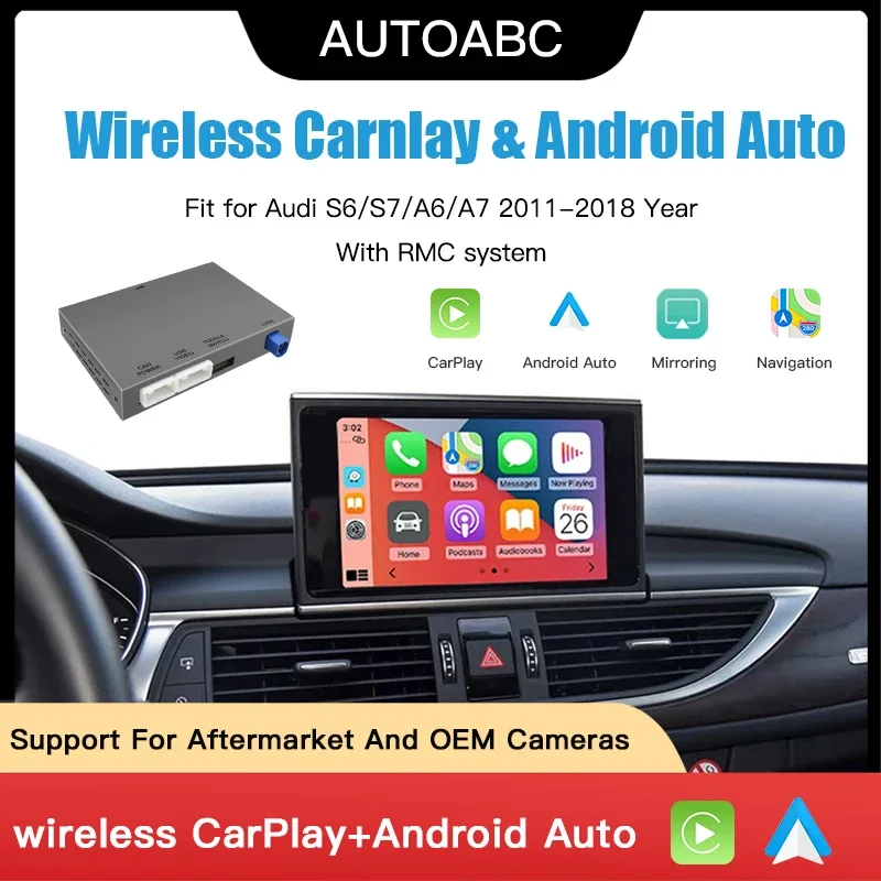 AUTOABC 2025 Neue drahtlose CarPlay Android Auto für Audi A6 S6 C7 A7 2011–2018 mit AirPlay Mirror Link Multimedia-Kamera