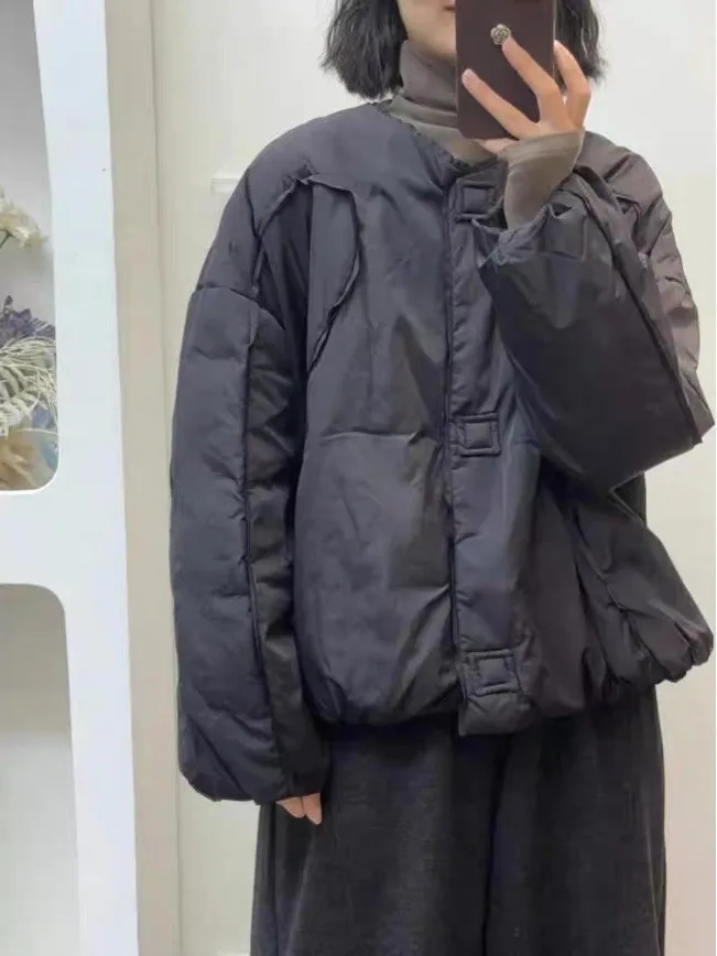 Winter Thiened ort Cotton Jaet Women's Faionable Warm Versatile Lightweight Retro Sle Button down Coat