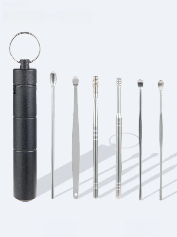 7PCS Ear Cleaner Earwax Removal Tool ABS Earpick Curette Reusable Ear Cleaning Wax Remover Spring Spoon Ear Pick Cleanser Care