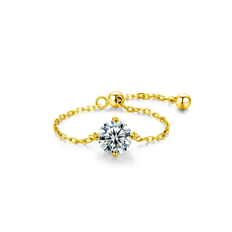 

S925 sterling silver women's ring round moissanite adjustable European and American fashion jewelry party accessories