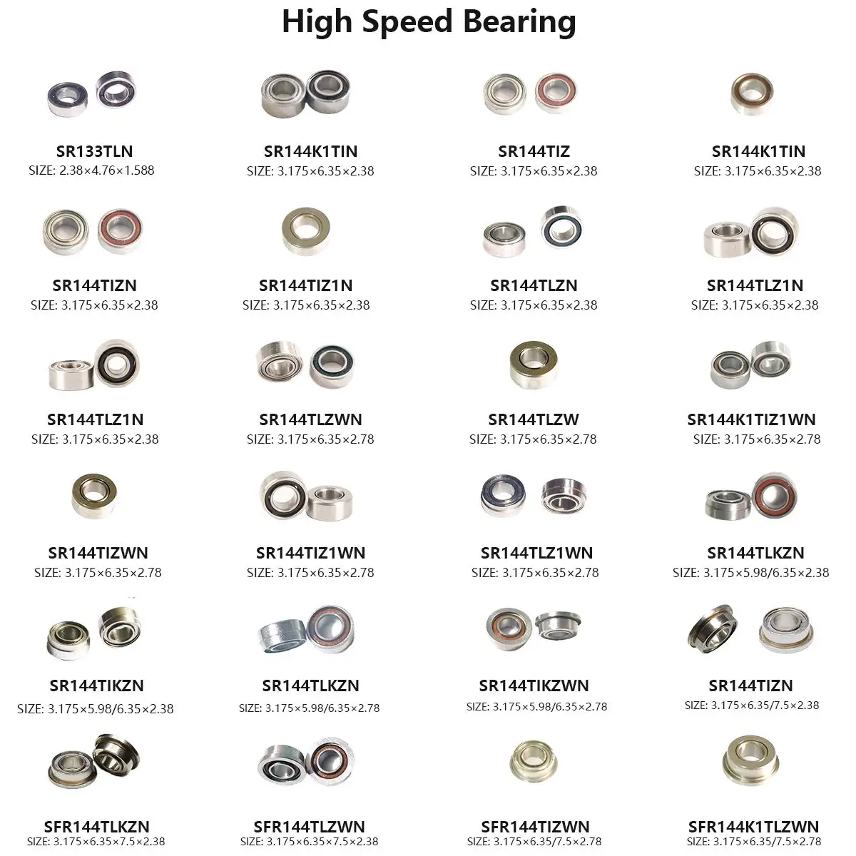 H1 Dental Turbine Bearings SFFR144TLGZWN for RC-95 Double Flange Model WH High Speed Ceramic Ball3.175x6.35x7.5x2.78 mm