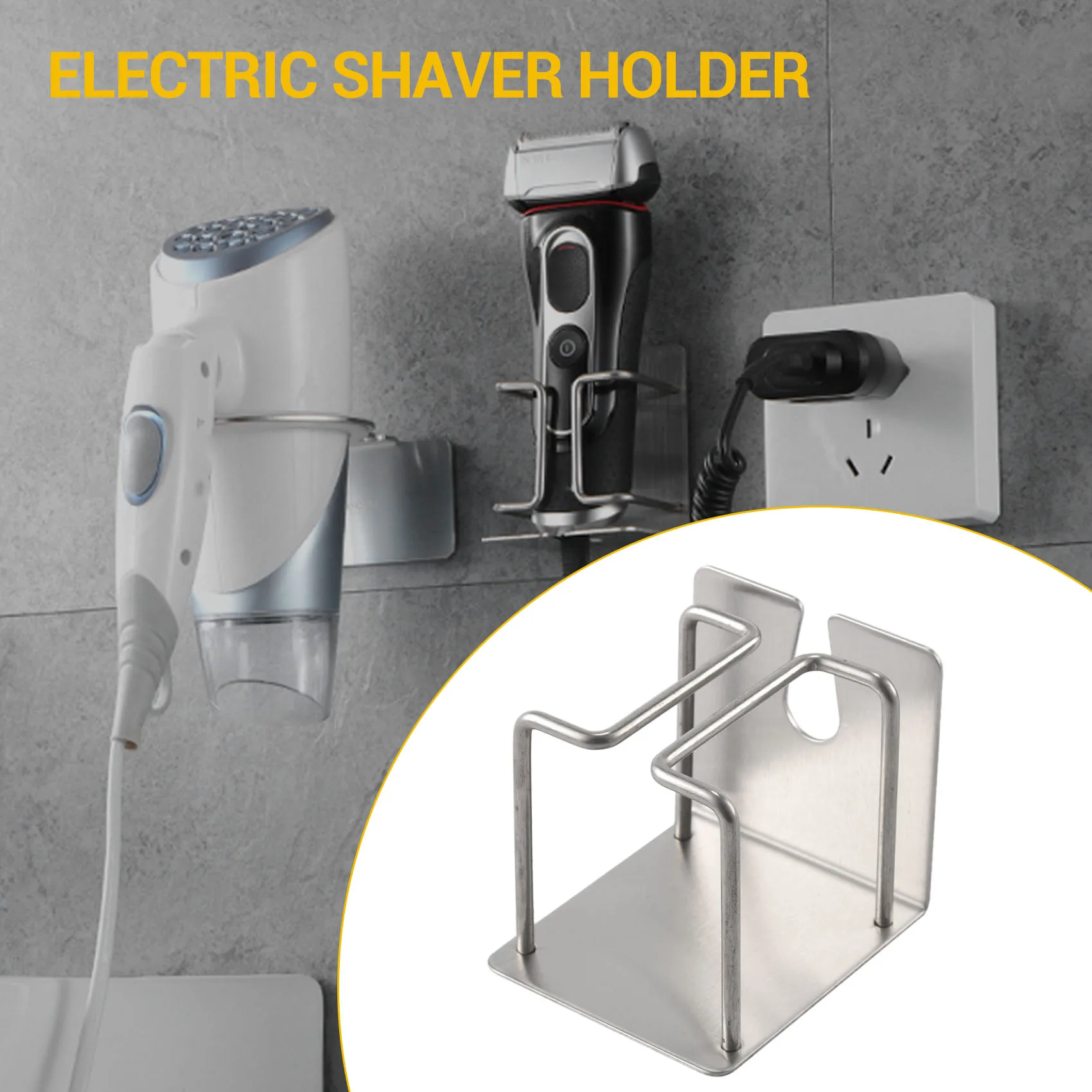 

KSOL Electric Shaver Holder Wall-Mounted Self-Adhesive Stainless Steel Shaver Holder Wall-Mounted Bathroom Shaver Holder