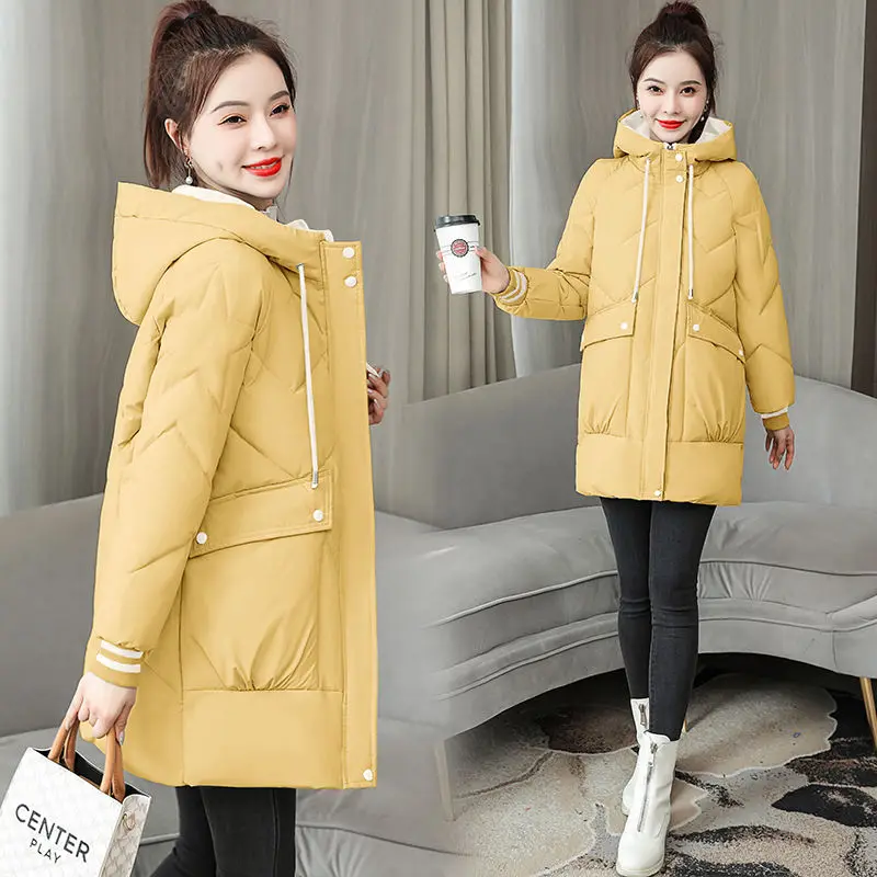 Chaqueta larga acolchada de algodón para mujer, abrigo holgado con capucha, versión coreana, a la moda, para invierno, novedad de 2023