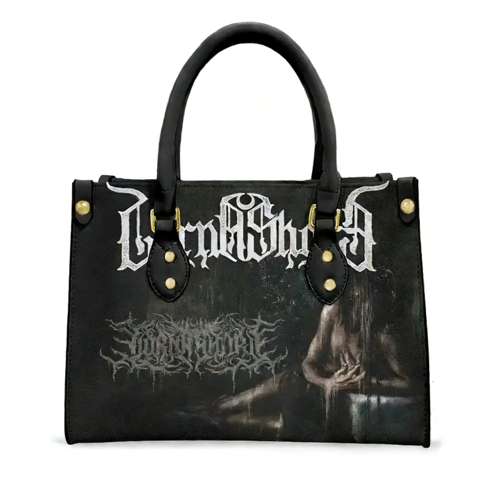 

Lorna Shore Deathcore band Tote Bag Purse Womens Mens Personalized Text Image PU Leather Handbag Business Shopping Gift Bags