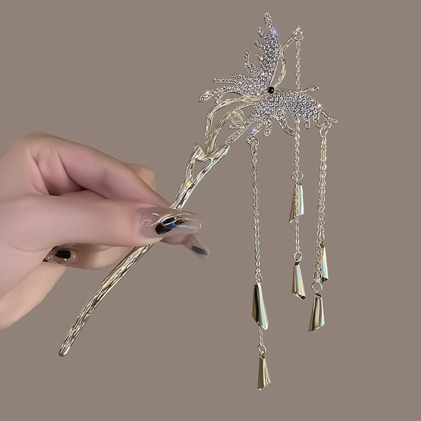 

Women Elegant Hair Chignon with Tassel Classical Butterfly Hair Clasp Hairpin for Festival Wedding Party Hair Decor