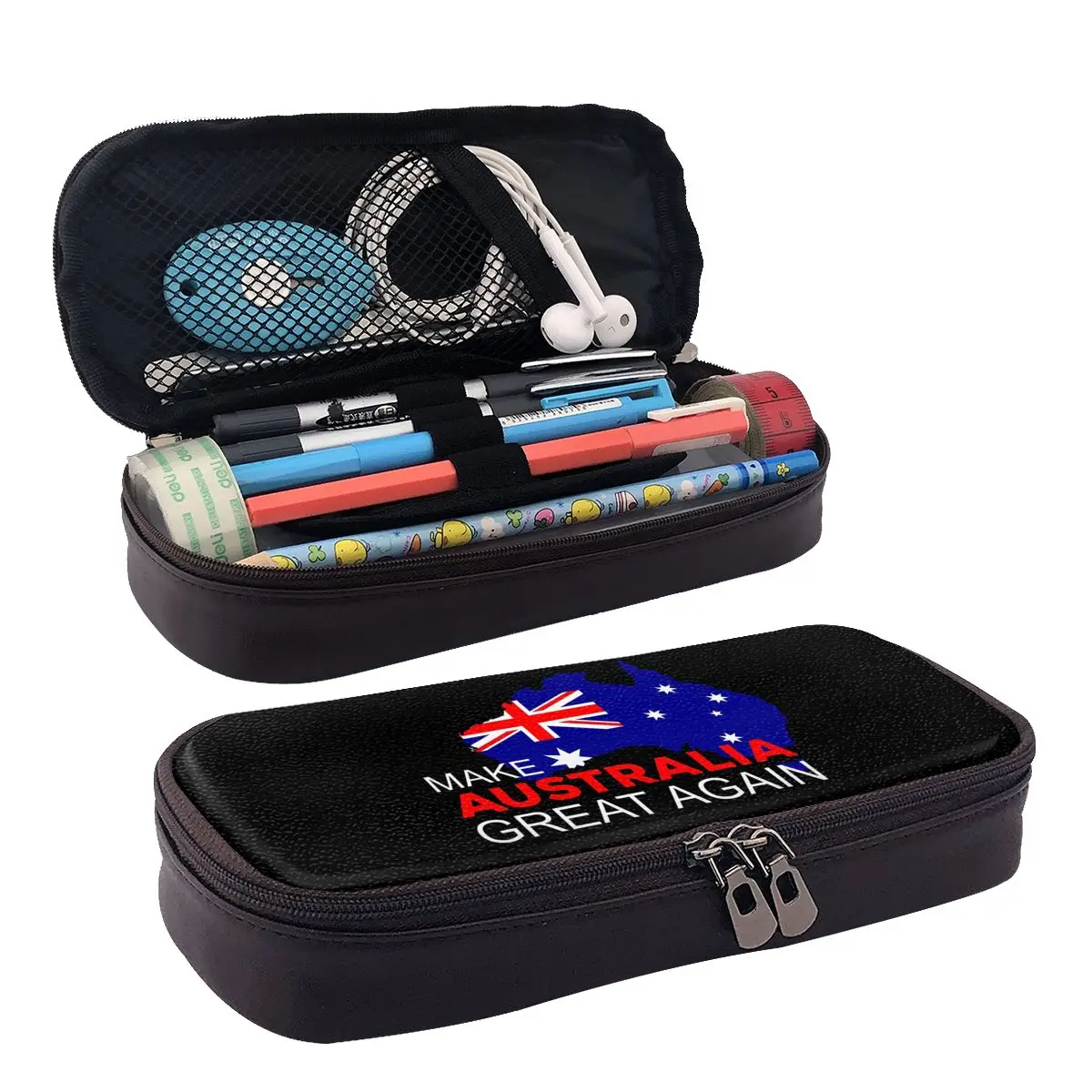 Make Australia Great Again Leather Pencil Case for Boys Girls School Pen Box Pencil Bag Stationery Supplies Pen Holder Bag
