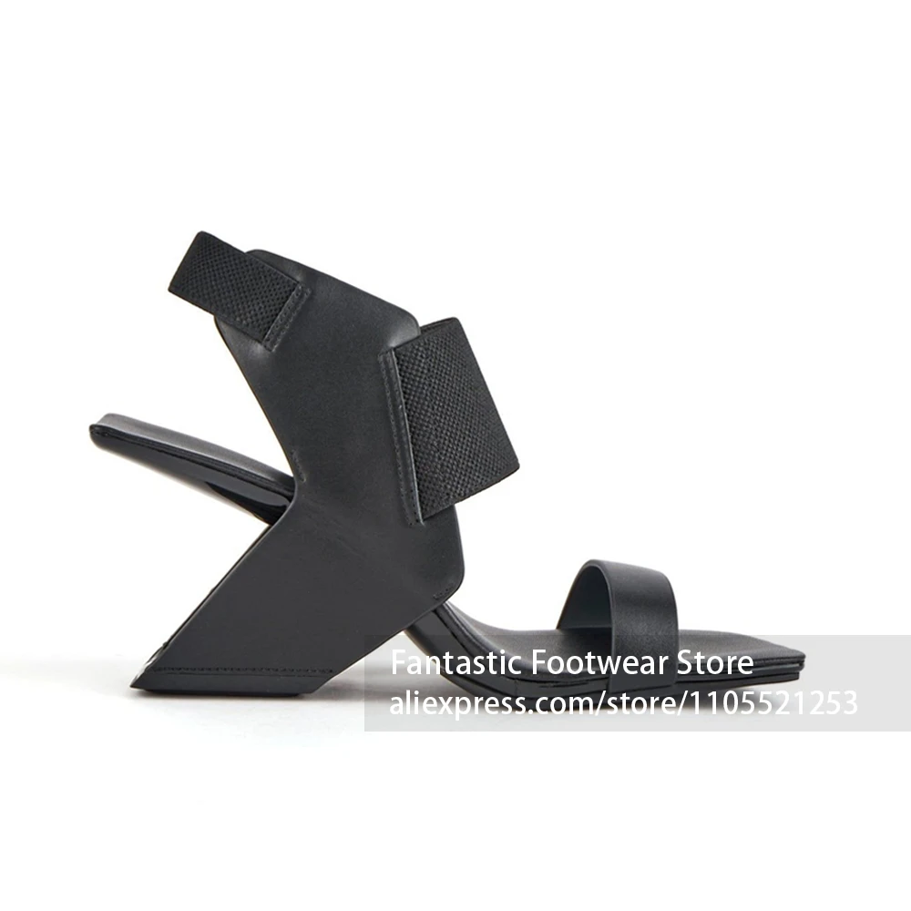 Metallic Geometric Asymmetrical Heel Sandal Glossy Mirror Finish Heel Ankle Strap Sandals Avant Garde Futuristic Fashion Sandals image 6