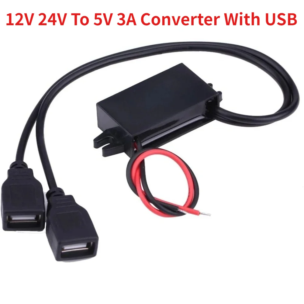 USB Converter Module DC/DC Converter 12V 24V To 5V 3A Dual USB Female Converter Adapter Step Down Module For Motorcycle Phone