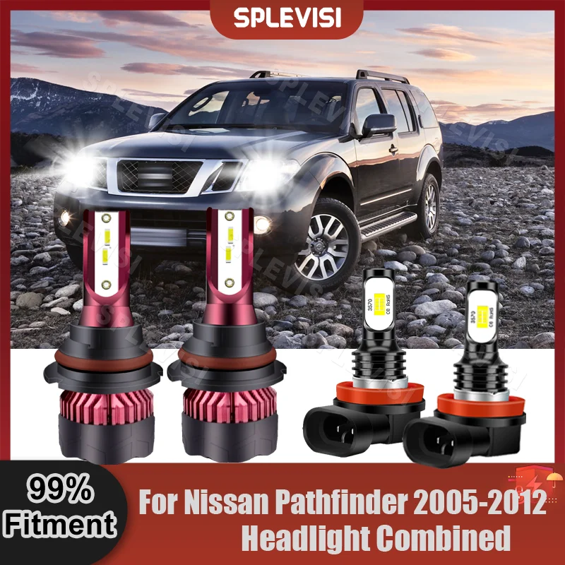 6000K White LED Headlight High Low Beam Foglight Conversion Kit For Nissan Pathfinder 2005 2006 2007 2008 2009 2010 2011 2012