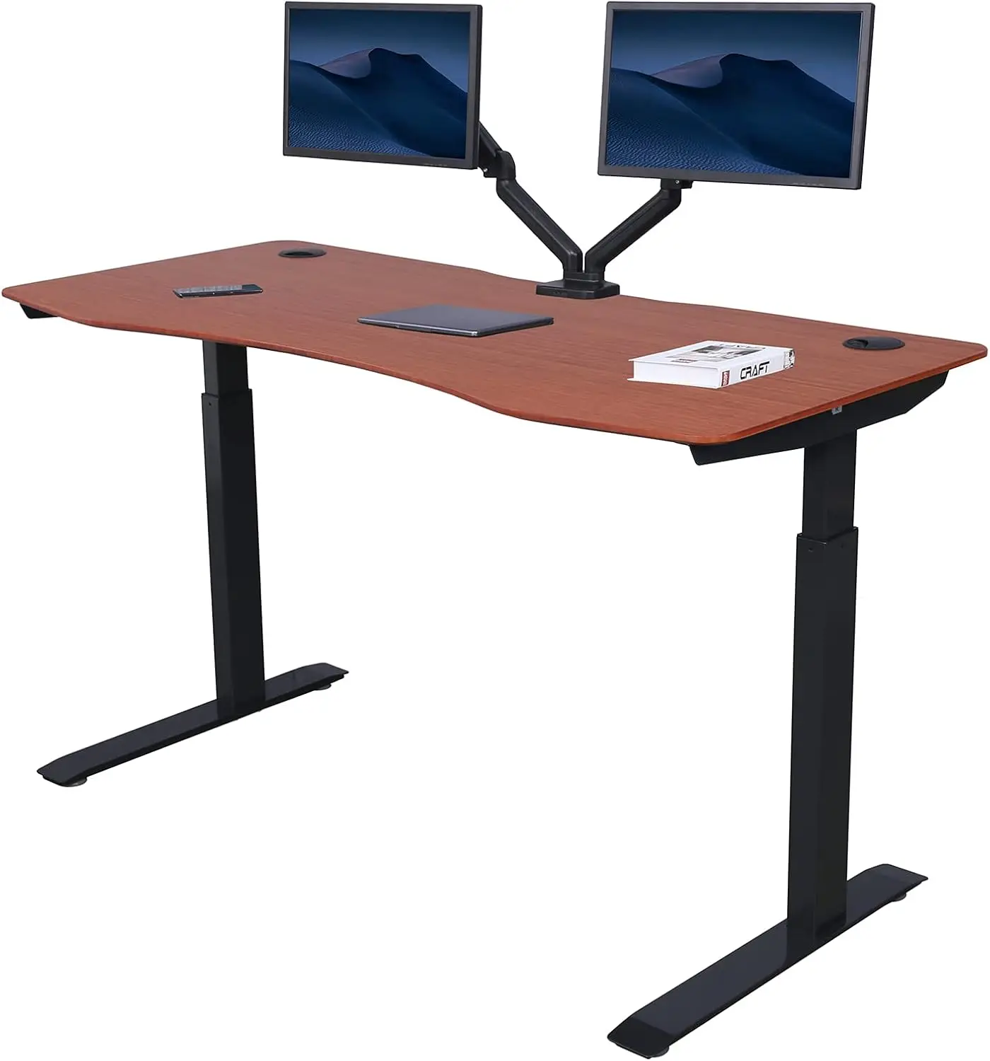 

Electric Height Adjustable Stand up Desk, Sit Stand Home Office Desk, Computer Desk - Curved Bamboo