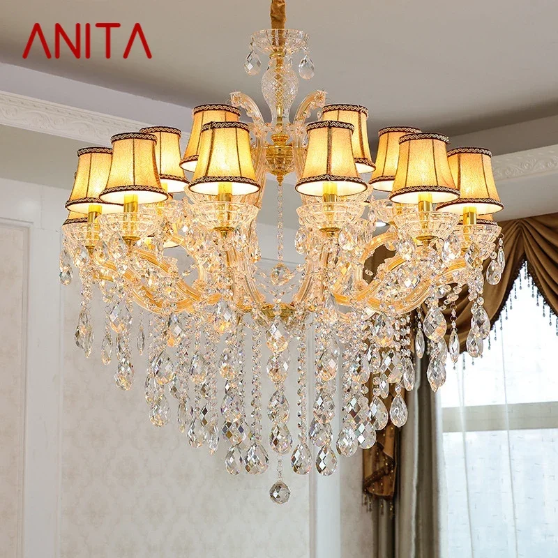 

ANITA Luxurious Candle Pendent Lamp European Style Crystal Lamp Living Room Restaurant Villa Duplex Building Chandelier