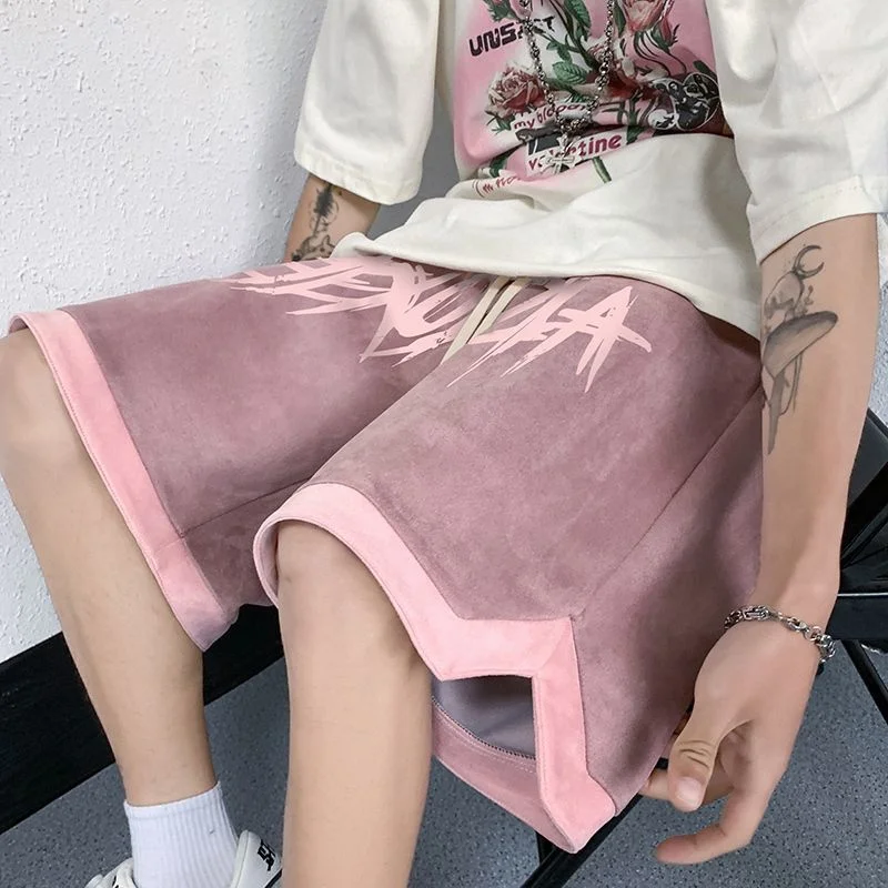 

Suede Pink Sports Shorts For Men And Women Summer American High Street Fashion Brand High Street Basketball Shorts