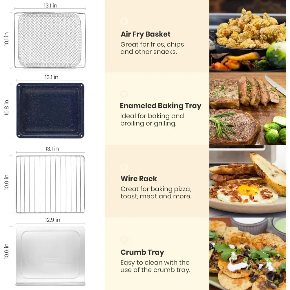 Four grille-pain 10 en 1 pour friteuse à air, four à convection avec seau extra large, Chlore, 6 tranches de toast, poêle en émail, facile à nettoyer