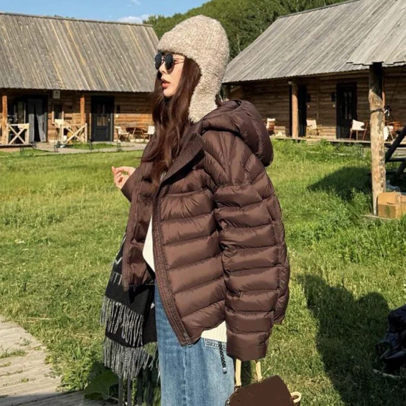 Lightweight Solid Color Down Cotton Parkas Women Korean Zipper Up Hooded Crop Parkas Woman Casual Thicken Warm Cotton Jackets