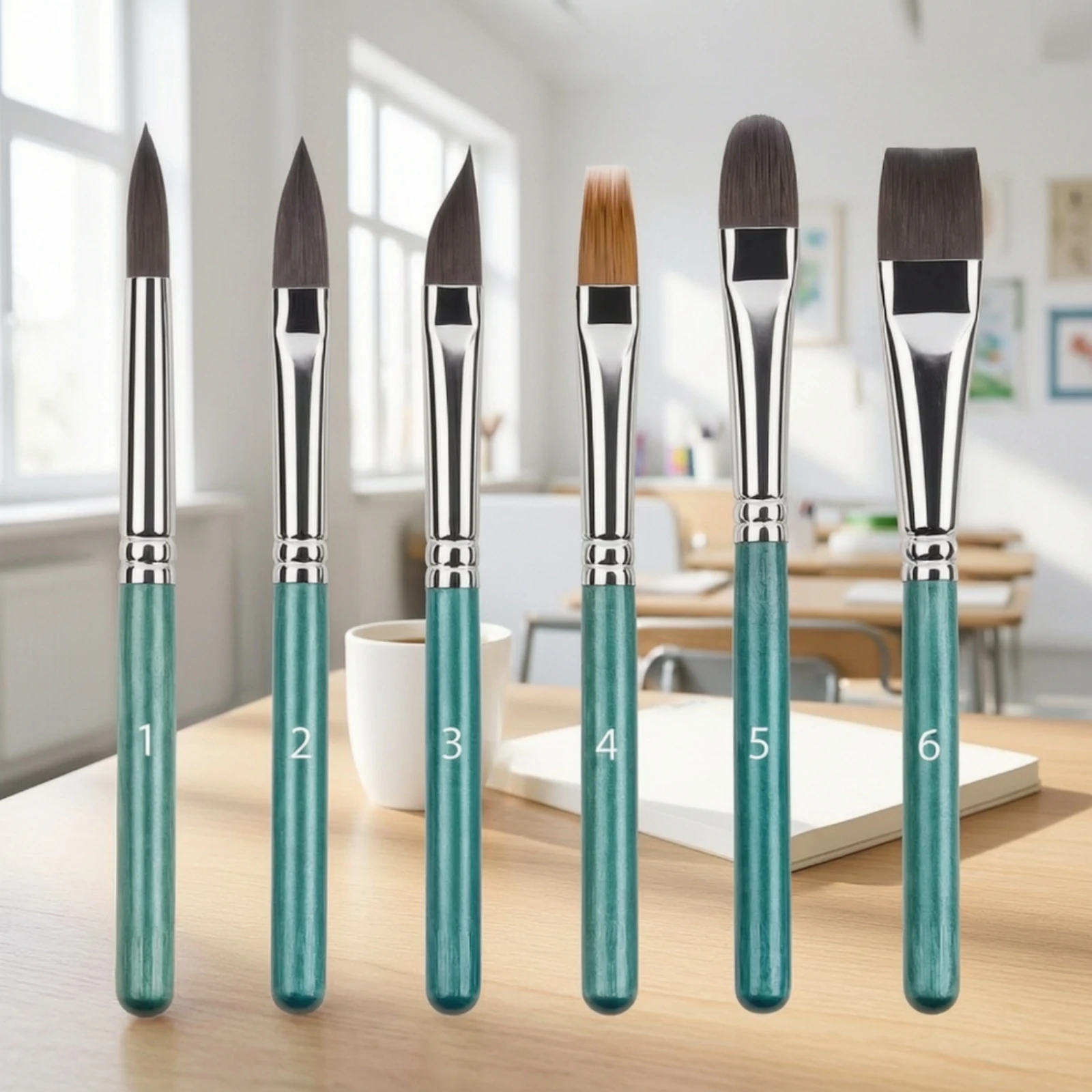 6 Pieces Watercolor Paintbrush Elastic Watercolor Brush Set Nylon Bristle Paint Brush Set Easy to Clean Multi-Shape Non-Shedding