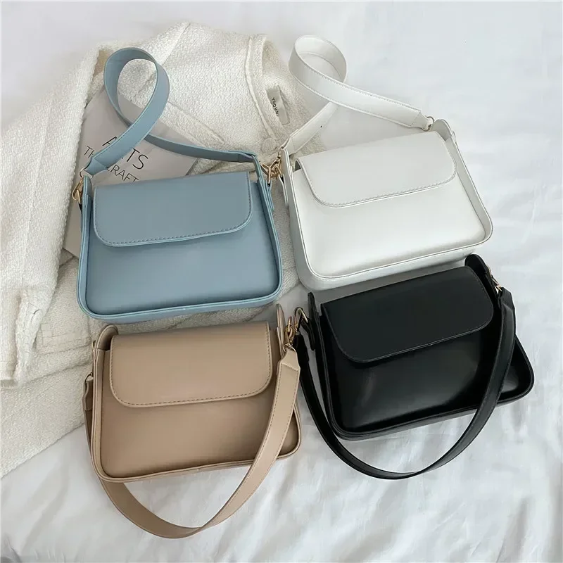 

Trendy Fashion Flap Shoulder Bag For Women PU Leather Underarm Bags Satchels Beige Clutch Small Handbag Purse for Female Totes