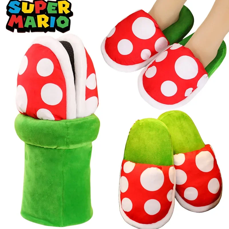 Super Mario Bros Plant Cartoon Funny pantofole donna uomo Cannibal Flower Winter Home pantofole in pelliccia antiscivolo Soft Warm Floor Shoes