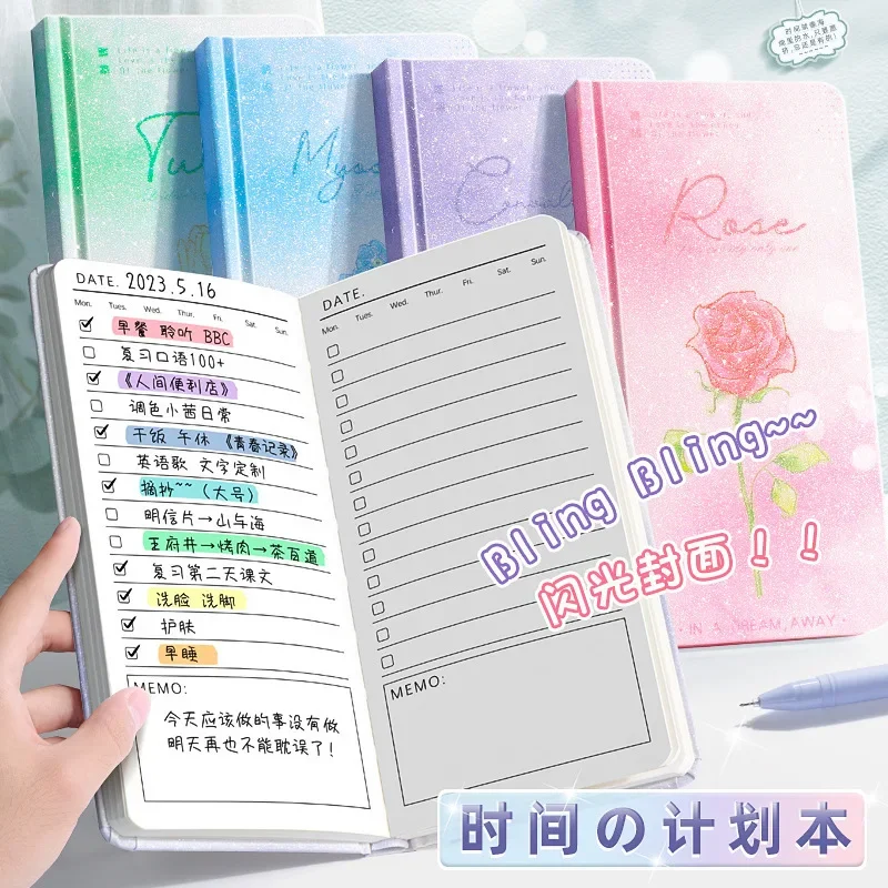 2025 English Schedule Book Time Management Daily Plan Book Leather A6 Thickened Notebook Efficiency Manual weekly planner