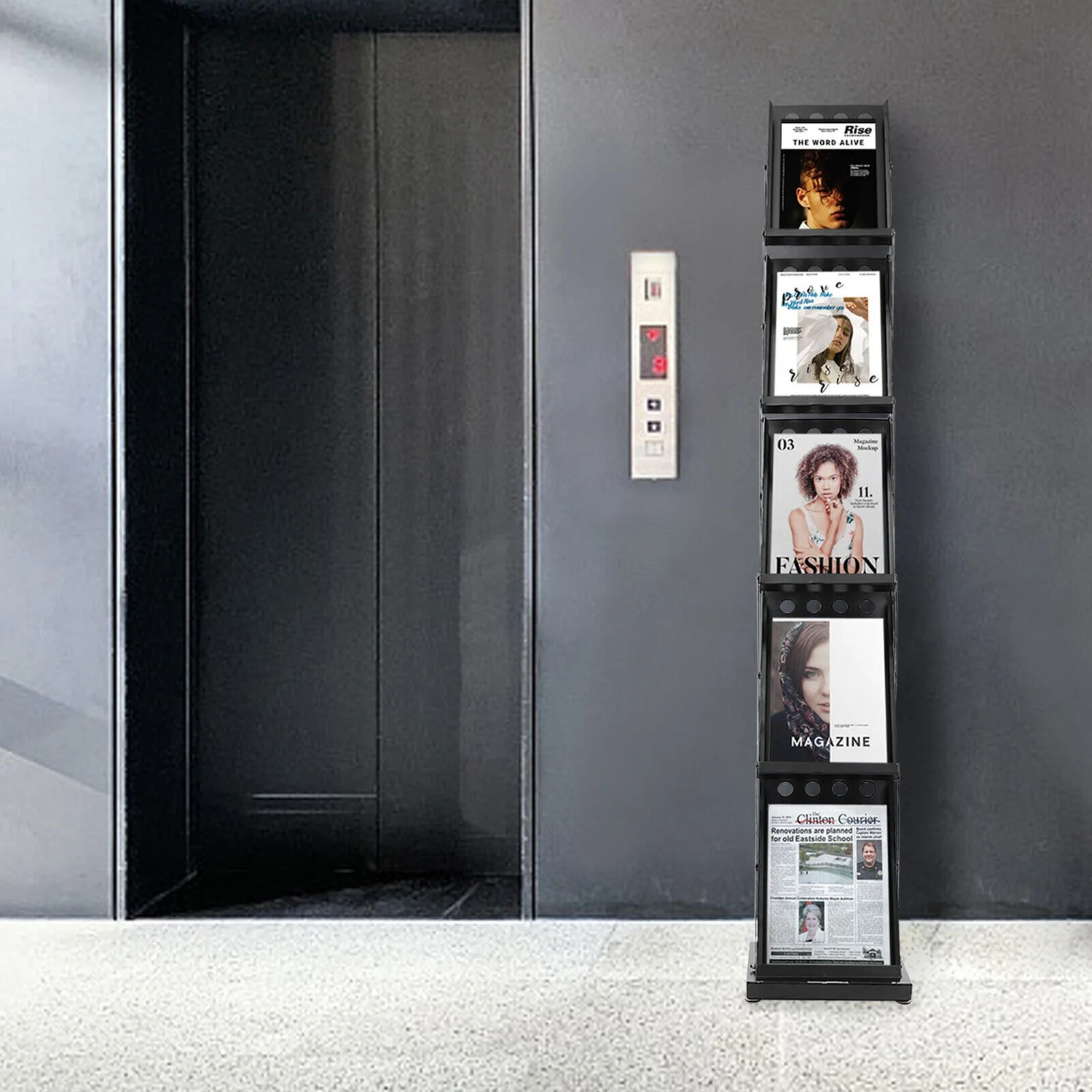 

US 5-Tier Foldable Magazine Newspaper Display Stand Book Storage Rack Portable