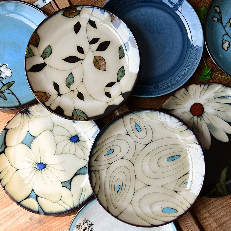 kiln changing glaze ceramic tableware hand-painted western food plate steak plate dessert Dim sum plate