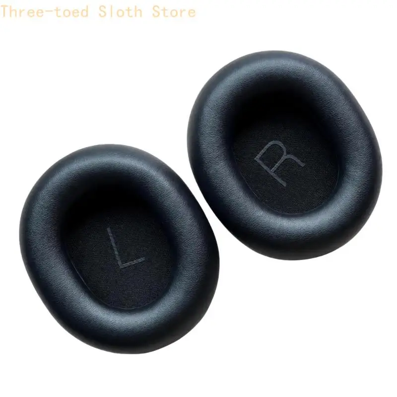 Black Replacement Headphone Cushions with Rounded Rectangular Protein Leather Exteriors, Hand Installation, and Side Markers